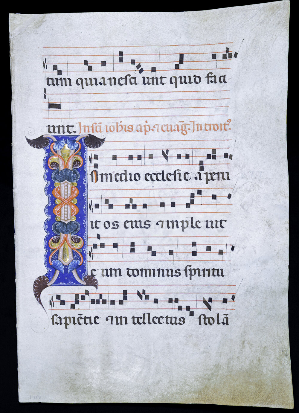 Leaf containing ornamental initial 'I' from a gradual