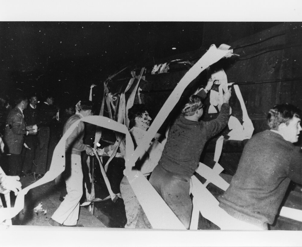 Wright College students draping toilet paper