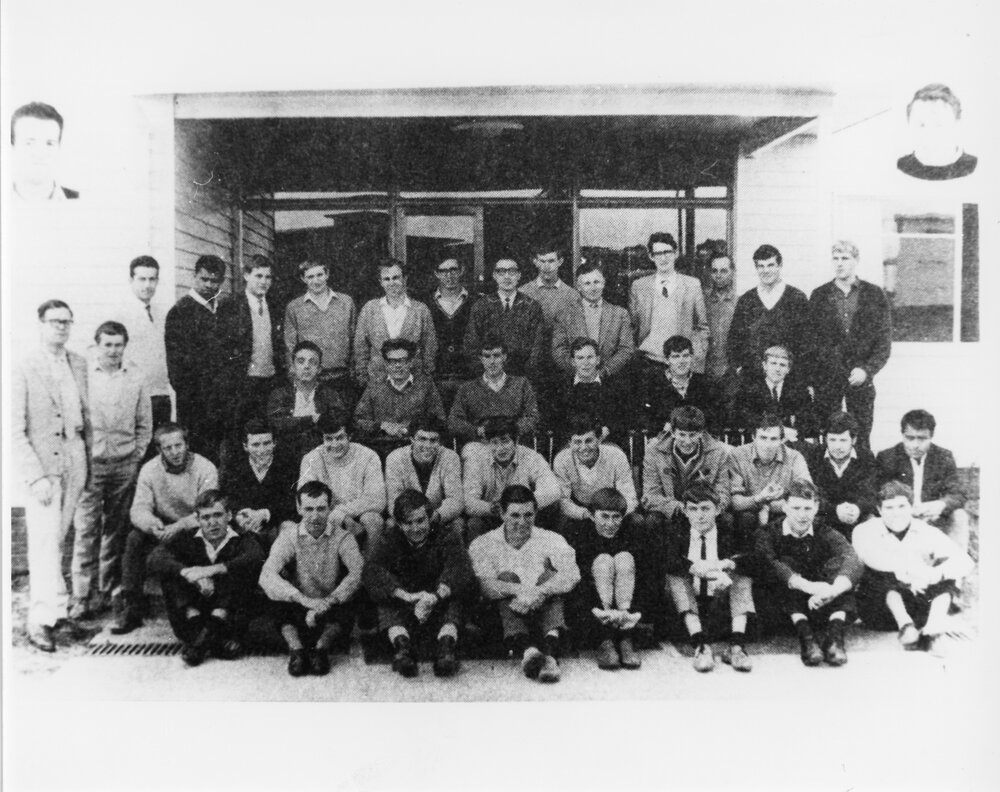 Group of students outside Wright College, 1967