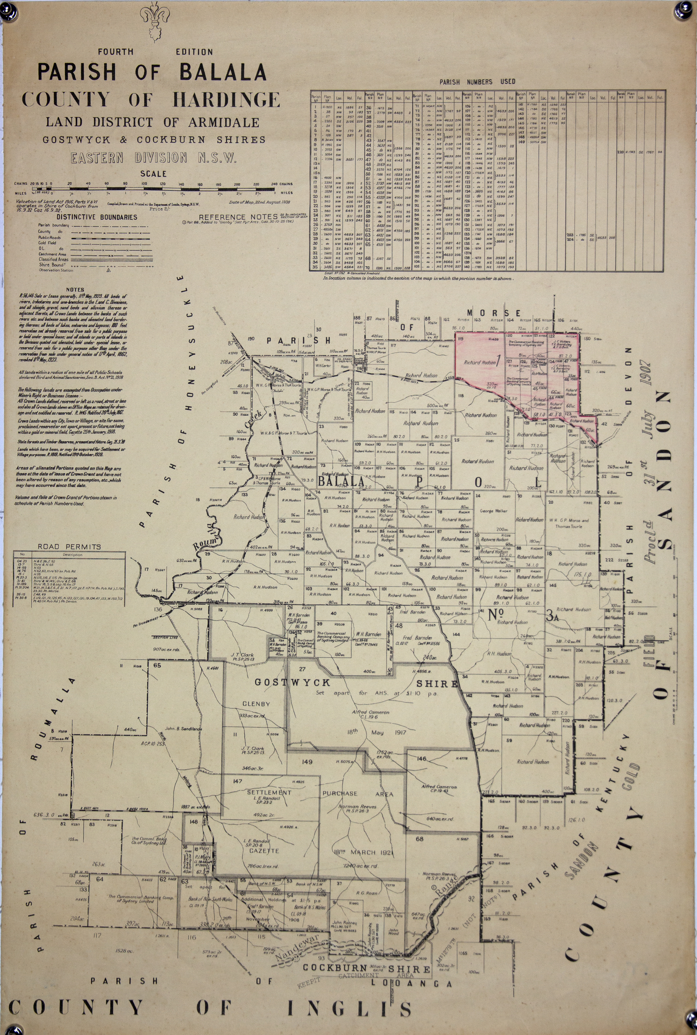 Parish of Balala County of Hardinge Land District of Armidale, 1938