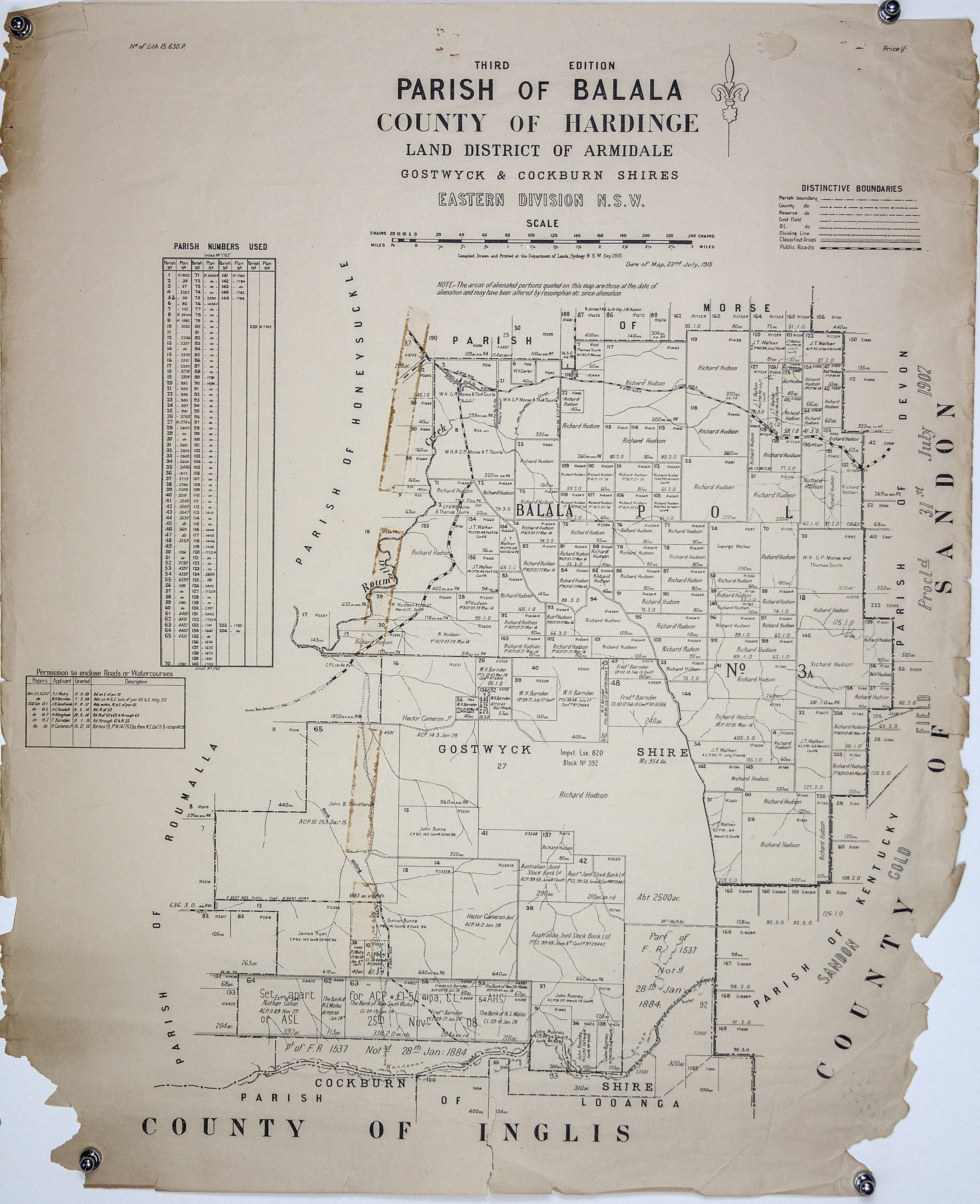 Parish of Balala County of Hardinge Land District of Armidale, 1915