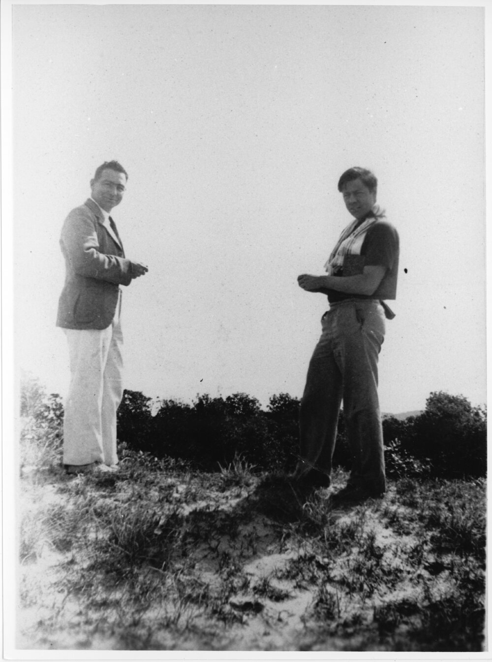 Messrs Voisey and Davis on sand dunes at Crescent Head, 1939