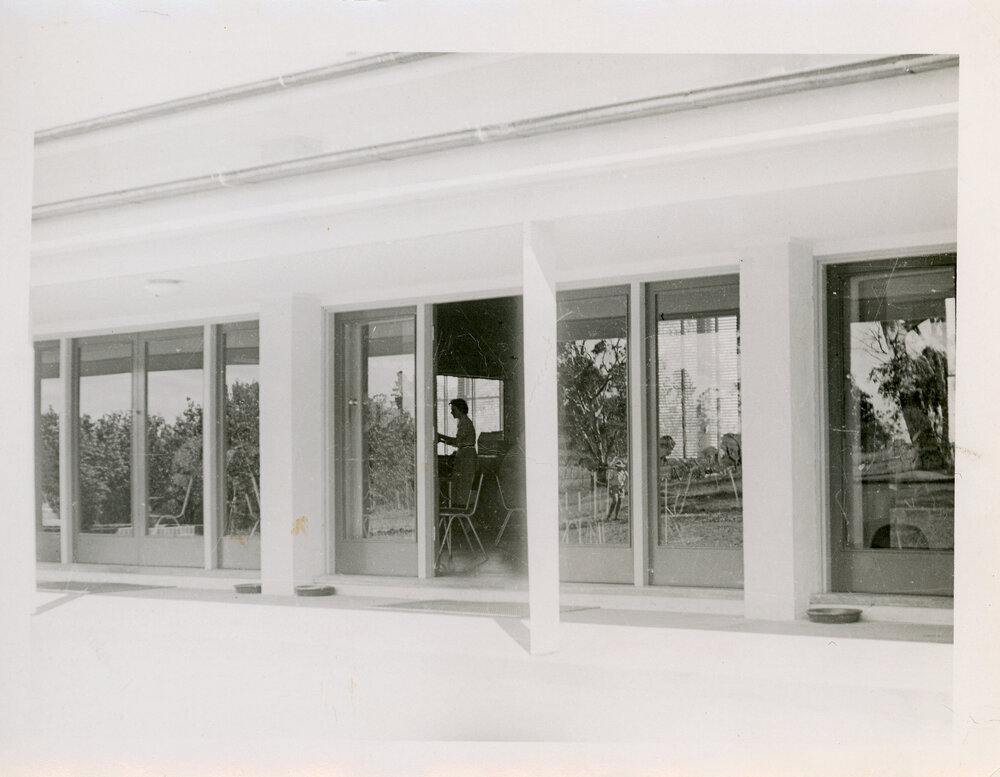 Exterior view of Union buildings, University of New England, 1956
