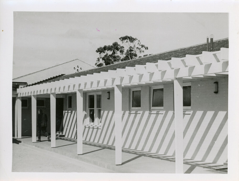 Exterior view of Union buildings, University of New England, 1956