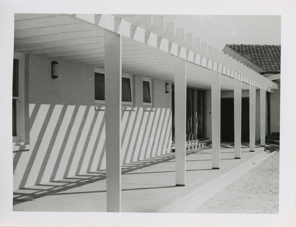 Exterior view of Union buildings, University of New England, 1956