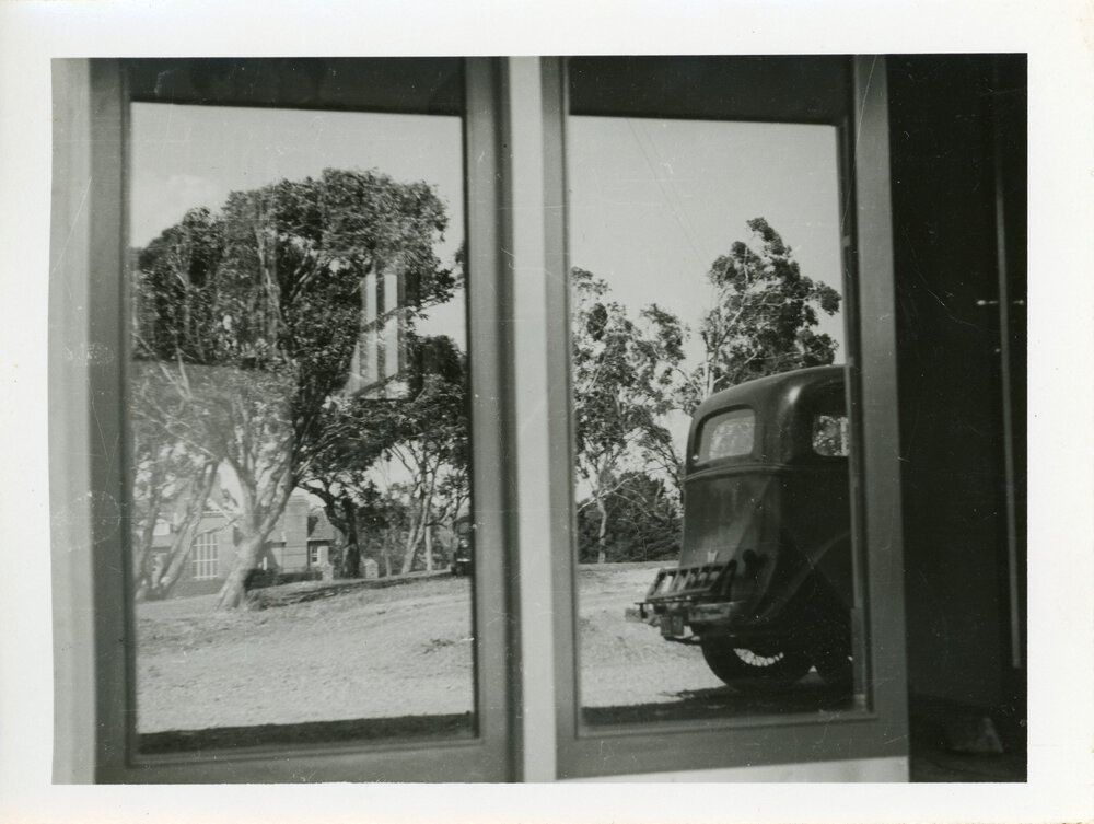 View from the original south entrance of the Union building, towards Booloominbah, 1956