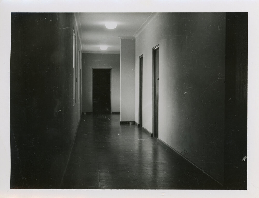 Upstairs passage, (demolished in building of Lazenby Hall), 1956