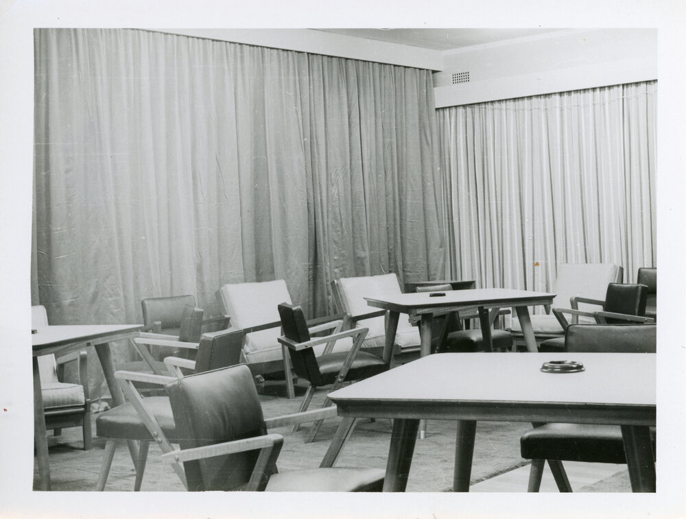 Union Complex UNE, interior views of four common rooms, 1956