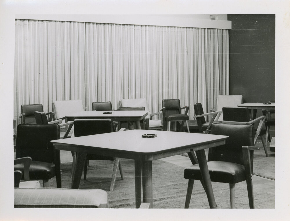 Union Complex UNE, interior views of four common rooms, 1956