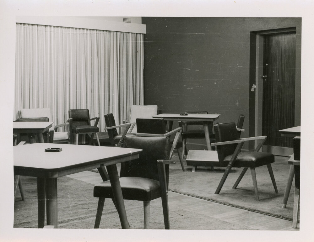 Union Complex UNE, interior views of four common rooms, 1956