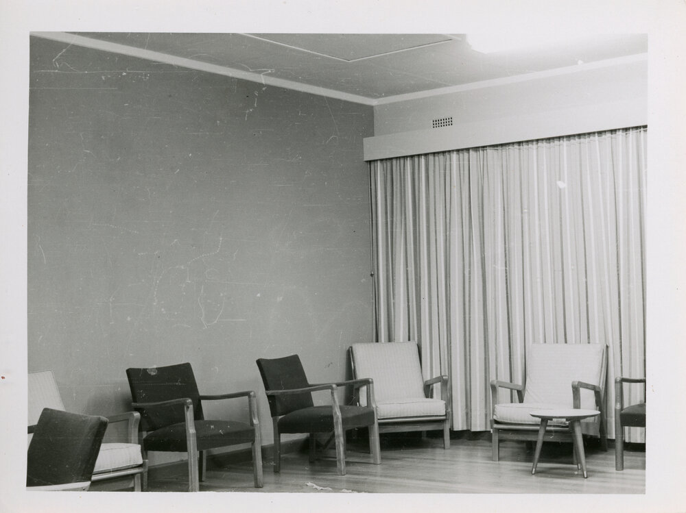 Union Complex UNE, interior views of four common rooms, 1956