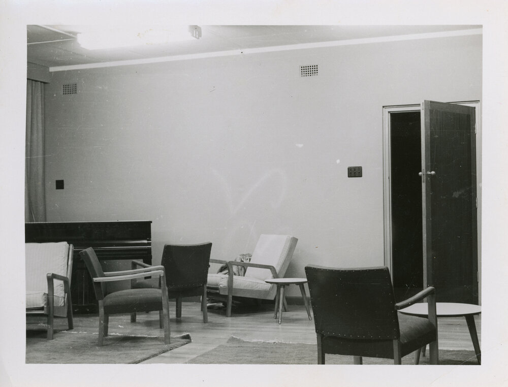 Union Complex UNE, interior views of four common rooms, 1956