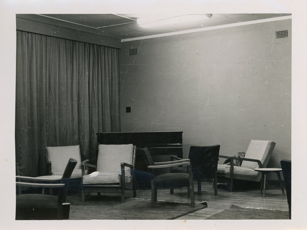 Union Complex UNE, interior views of four common rooms, 1956