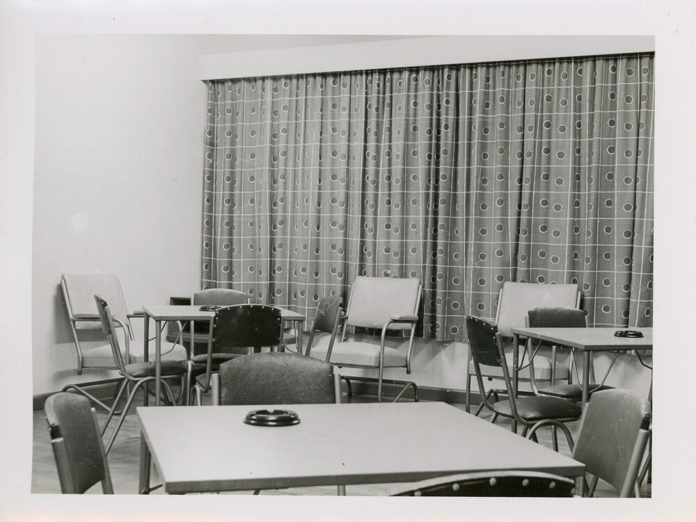 Union Complex UNE, interior views of four common rooms, 1956