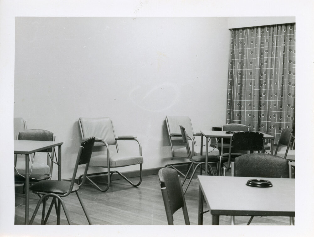 Union Complex UNE, interior views of four common rooms, 1956