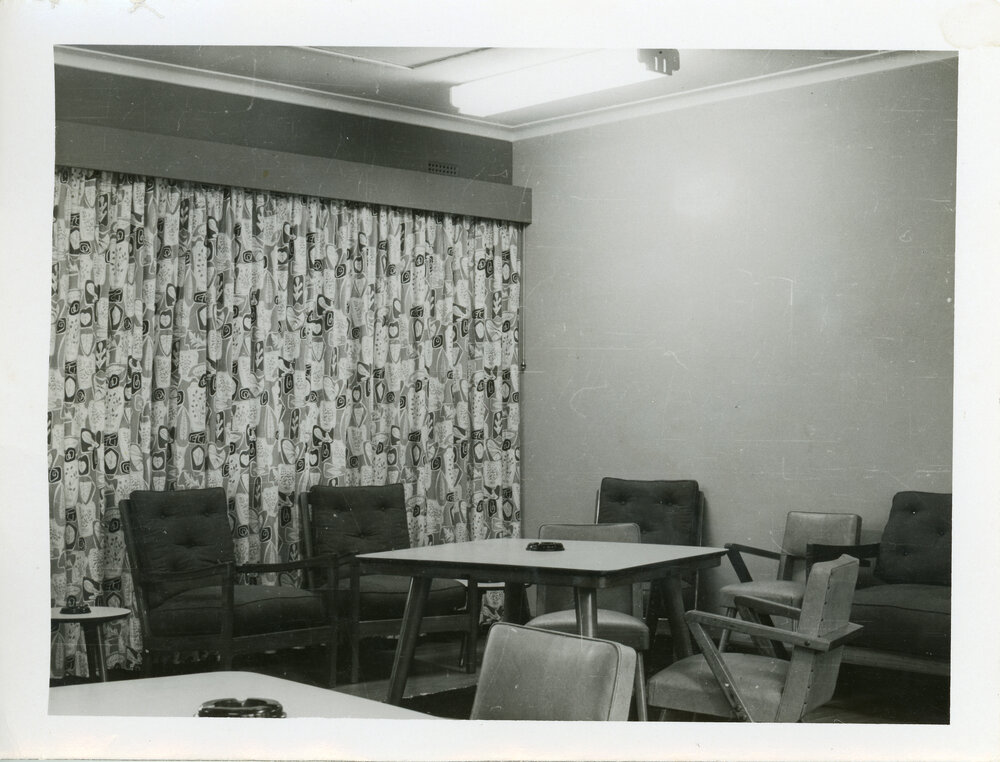 Union Complex UNE, interior views of four common rooms, 1956