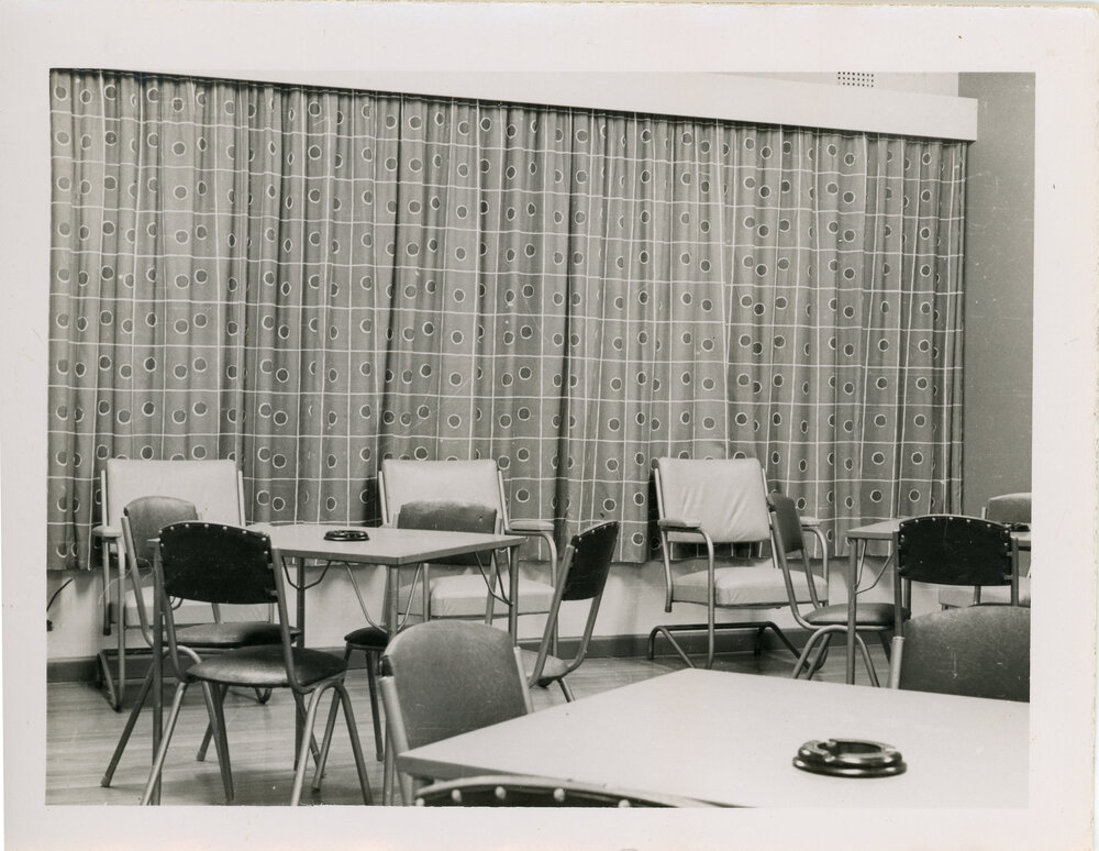 Union Complex UNE, interior views of four common rooms, 1956