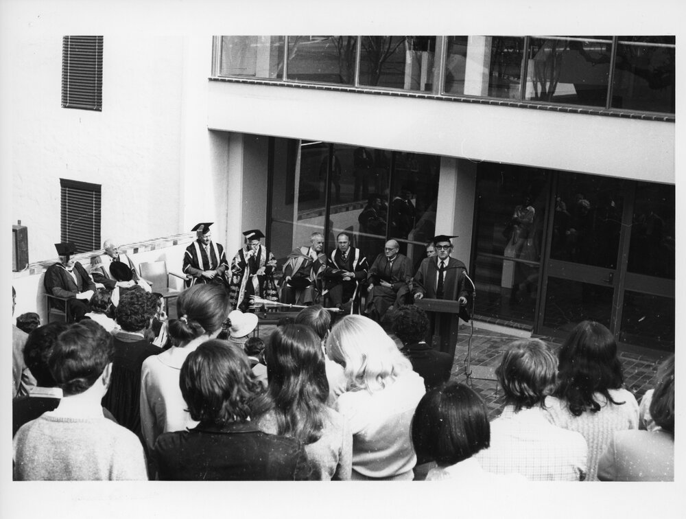 Sir Frank Kitto (Chancellor) and others at the opening of Economics