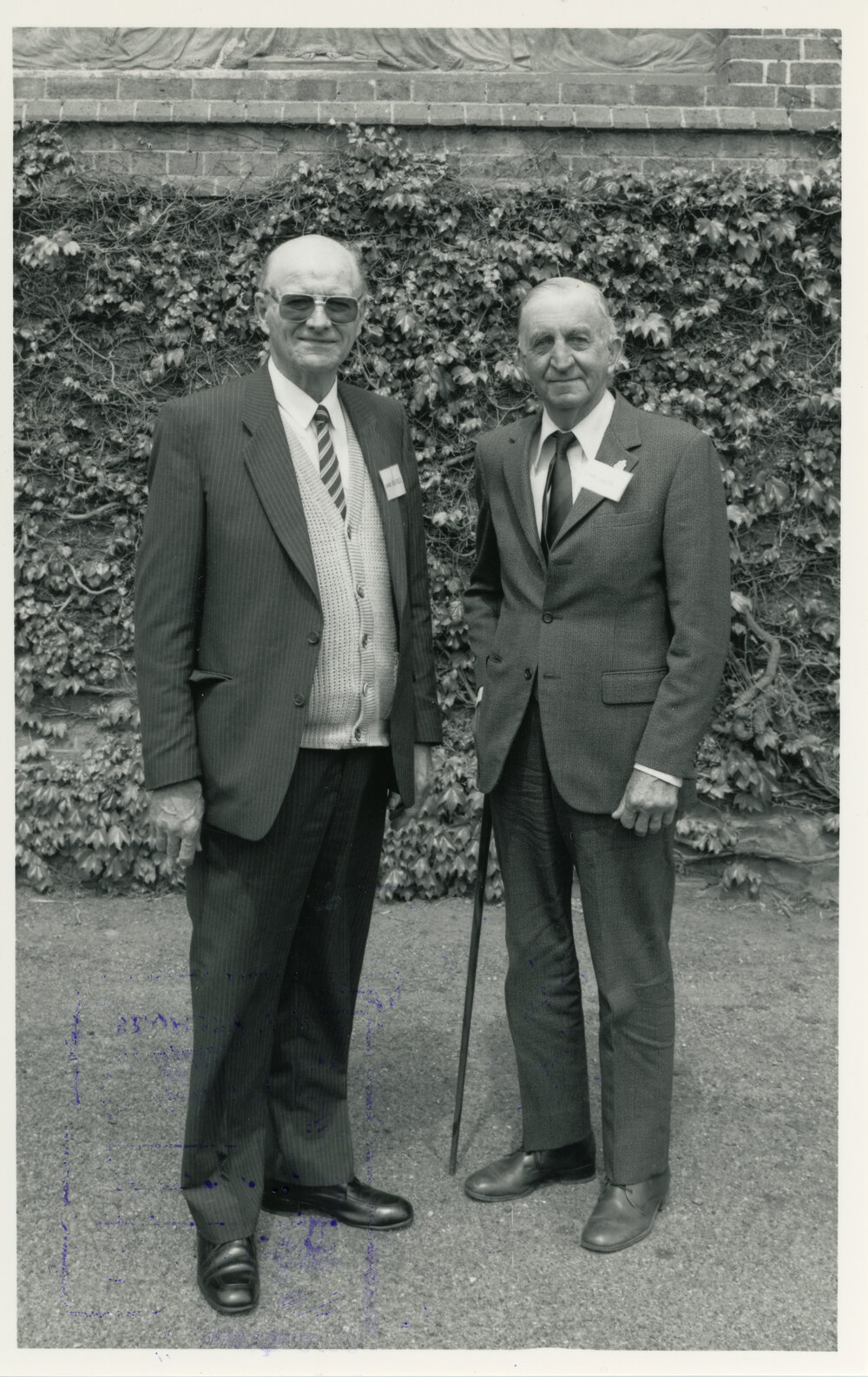 Henry Belfield and Reg White at White family reunion, Booloominbah, 1988