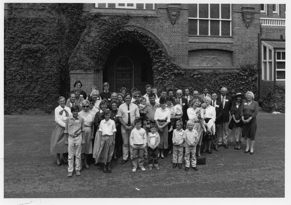 White family reunion group at Booloominbah, 1988