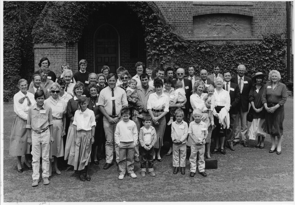White family reunion group at Booloominbah, 1988