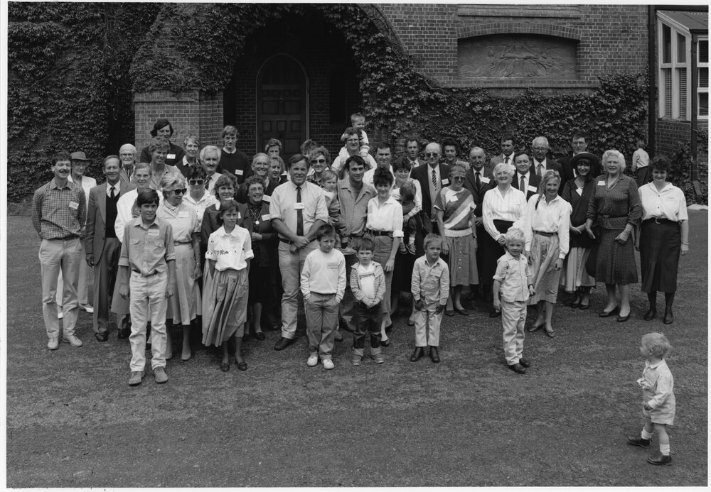 White family reunion group at Booloominbah, 1988