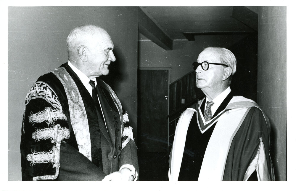 P.A. Wright and Sir Richard Lane Poole, conferring of Honorary Degrees, 1962