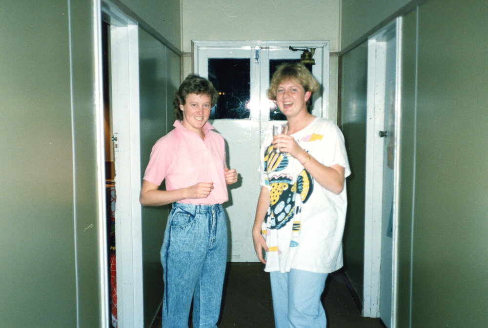 Kym Browne and Annette Lee at Wright College, Epsilon Block, 1987