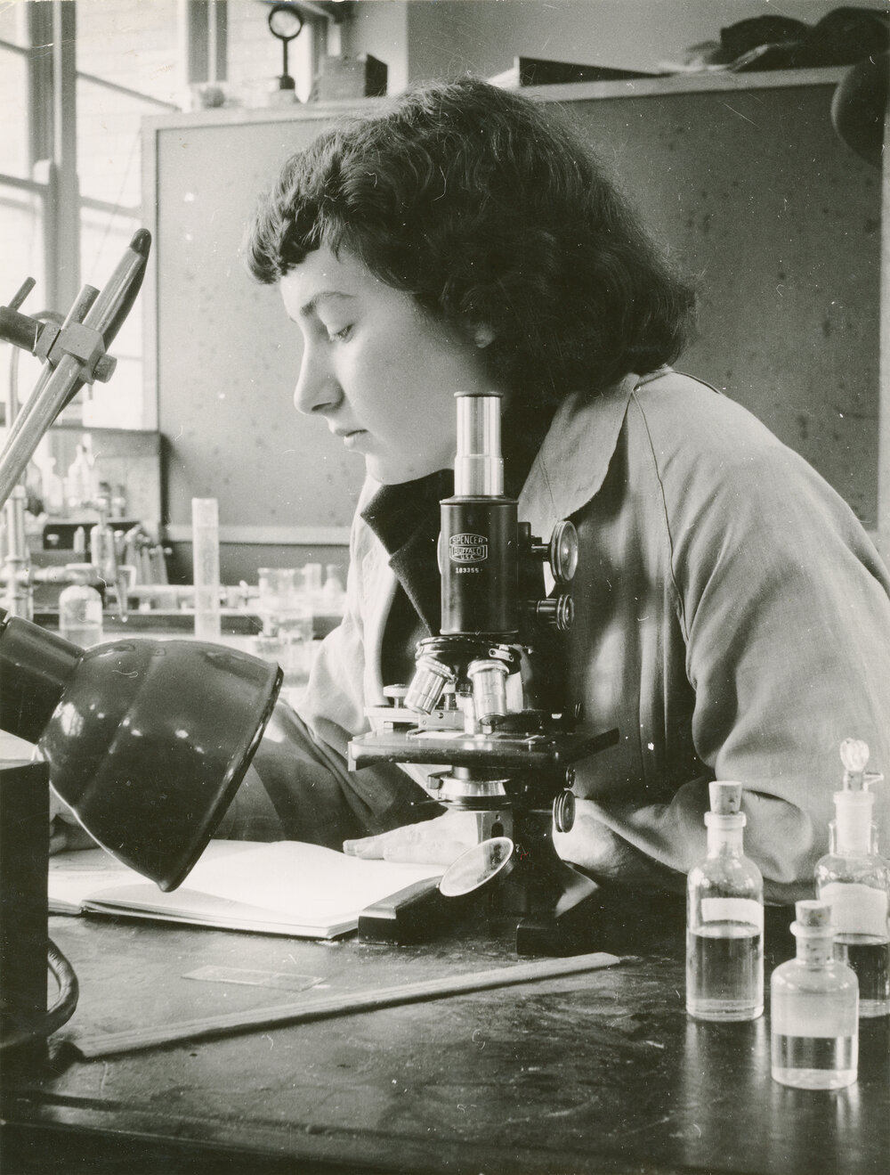 Maryna Wilkes using a microscope in the Zoology Laboratory, University of New England of New England