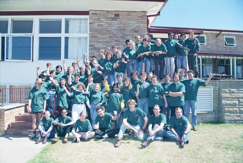 Group of unidentified students outside Wright College