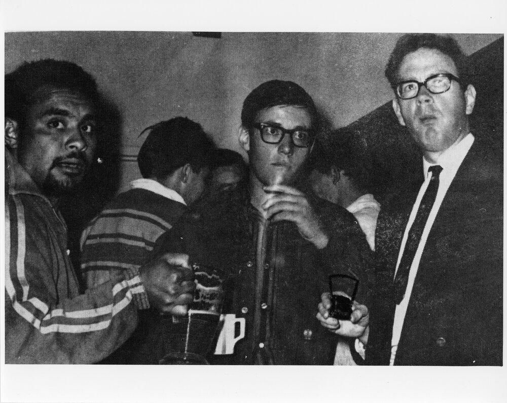Three men at an unknown [Wright College] function