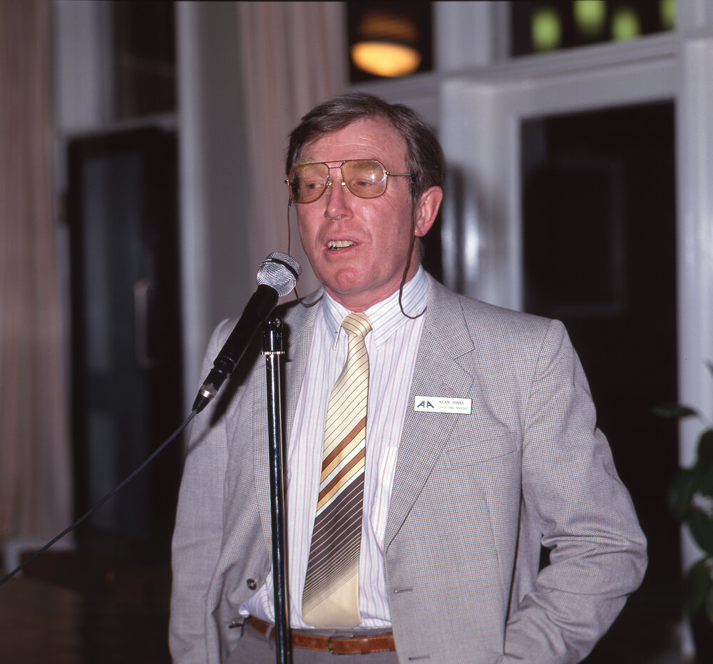 Alan Jones speaking at the International Cuisine Night at Wright College, 1992