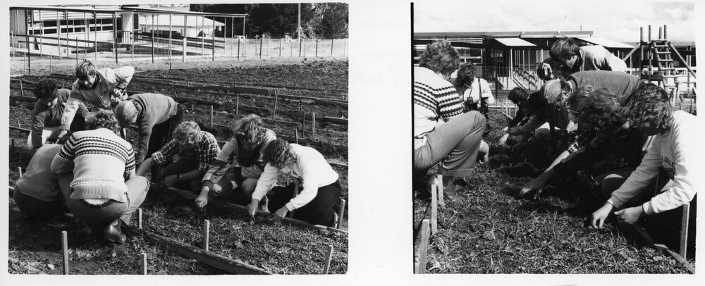 Wright College residents gardening at the Rusden School for Special Children