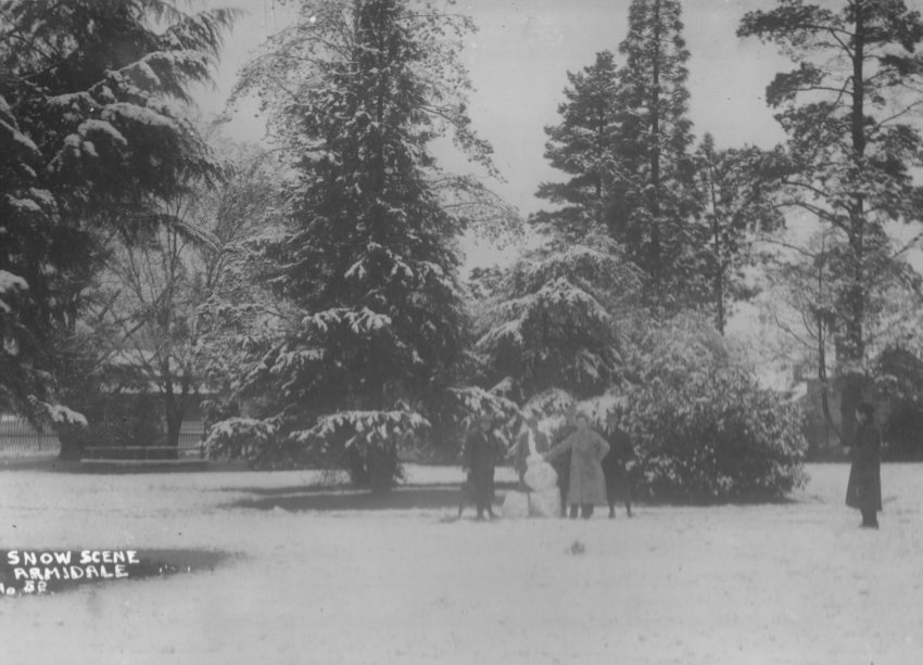 Snow scene in Central Park, Armidale, c. 1924.