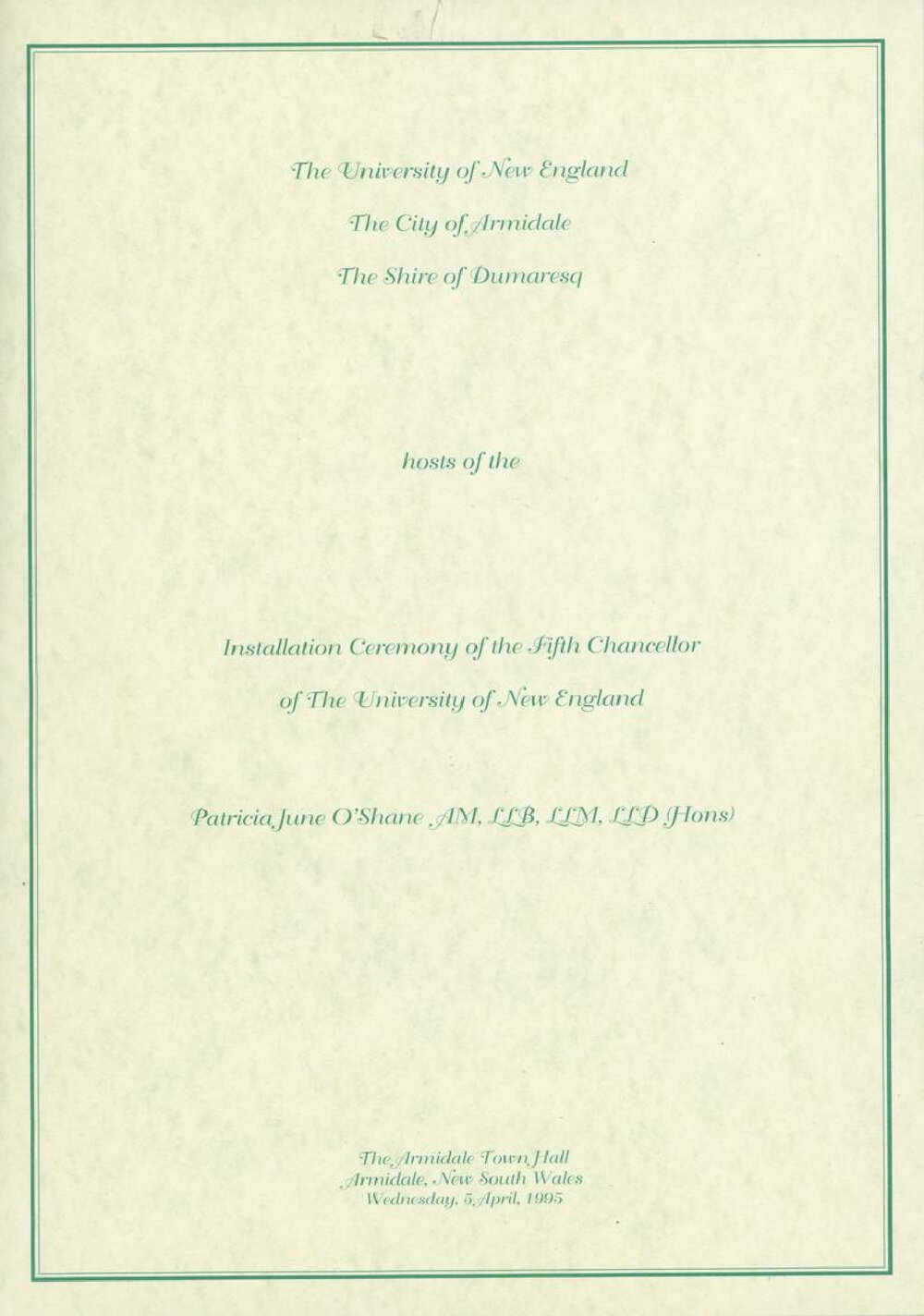 Program for the Installation of the Fifth Chancellor of UNE