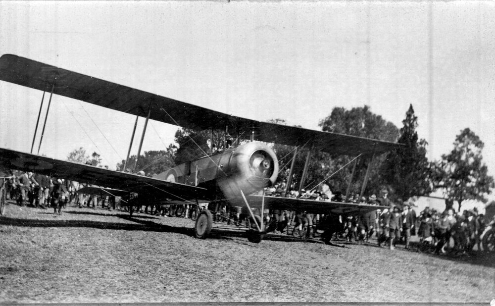 Aeroplane and crowd, War Loans from Captain Holden's Plane, West Maitland