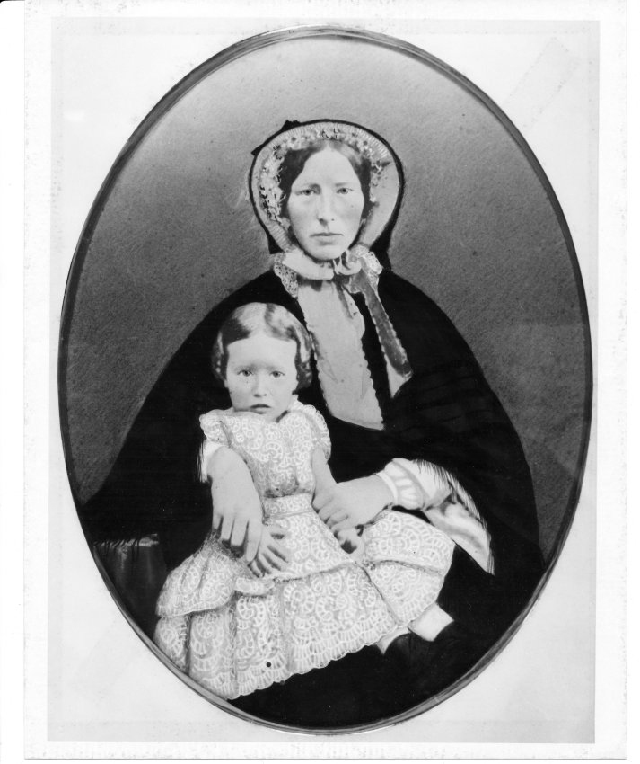 Mrs James (Katherine) Browning, teacher with child, Rocky River