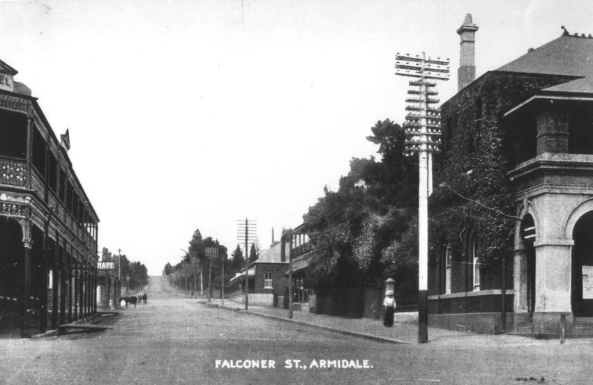 Falconer Street, looking south from Post Office, past Lands Office and Literary Institute, c. 1910 