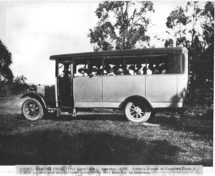 Saumarez Ponds first school bus, 1928