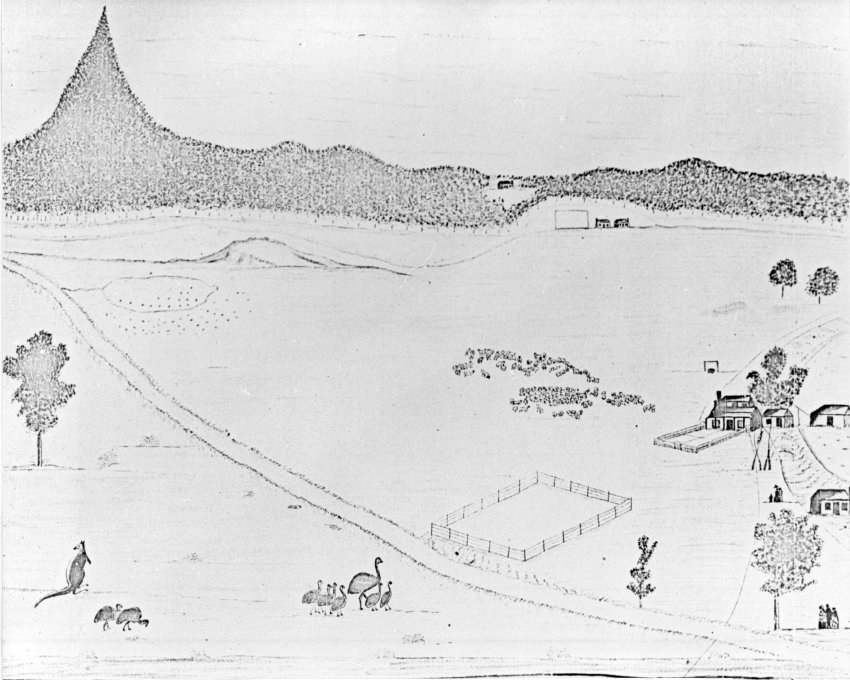 Sketch of Bald Blair Station, east of Guyra between Falconer and Ward's Mistake Stations, by William Gardner