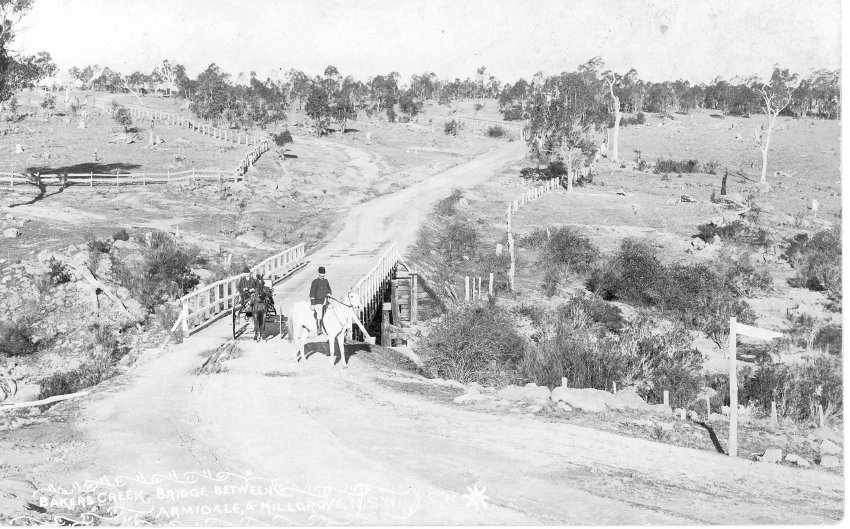 Constable Dobie of Hillgrove on horseback on bridge near Chinaman's Gully Road, c. 1905
