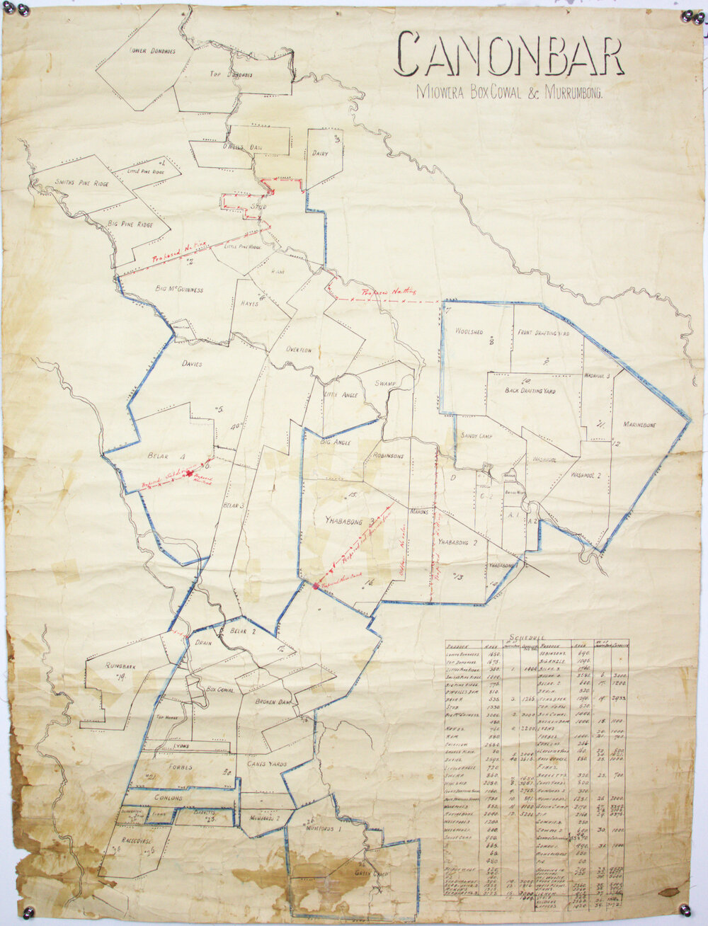 Nyngan District, Canonbar, Box Cowal, Moowera and Murrumbong showing proposed rabbit netting and paddock acreages