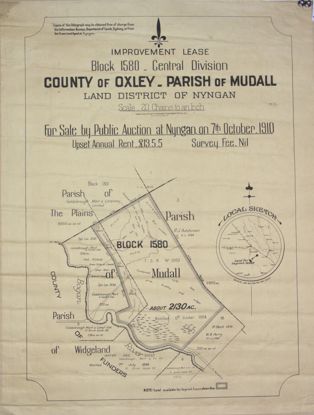 Sale map -  Improvement Leases, central division - County of Oxley, Parish of Mudall
