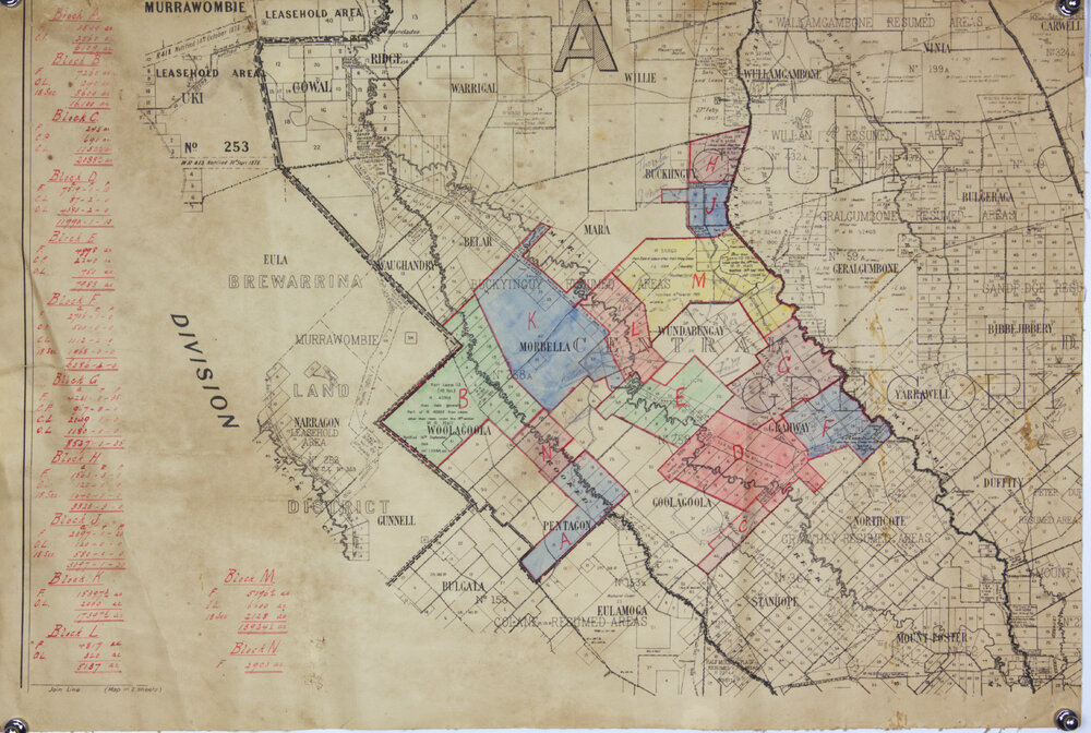 Section map showing freehold, conditional purchases, improvement leases 01 and Buckinguy resumed area