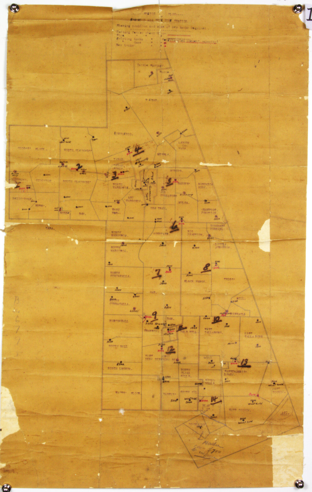 Eremeran and Dine Dine Stations showing positions and sizes of new tanks required 