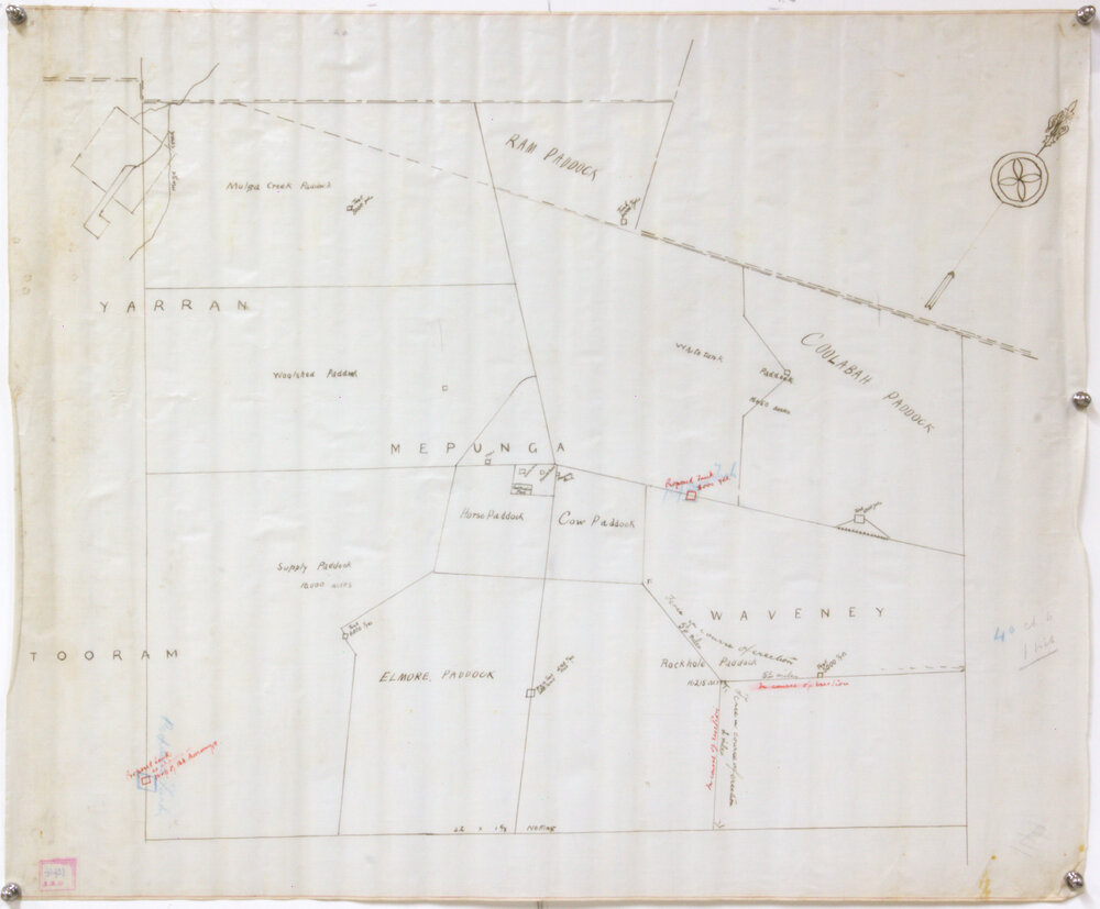 Yarran, Mepinga, Waverley and Toowam paddock layout, sketch map