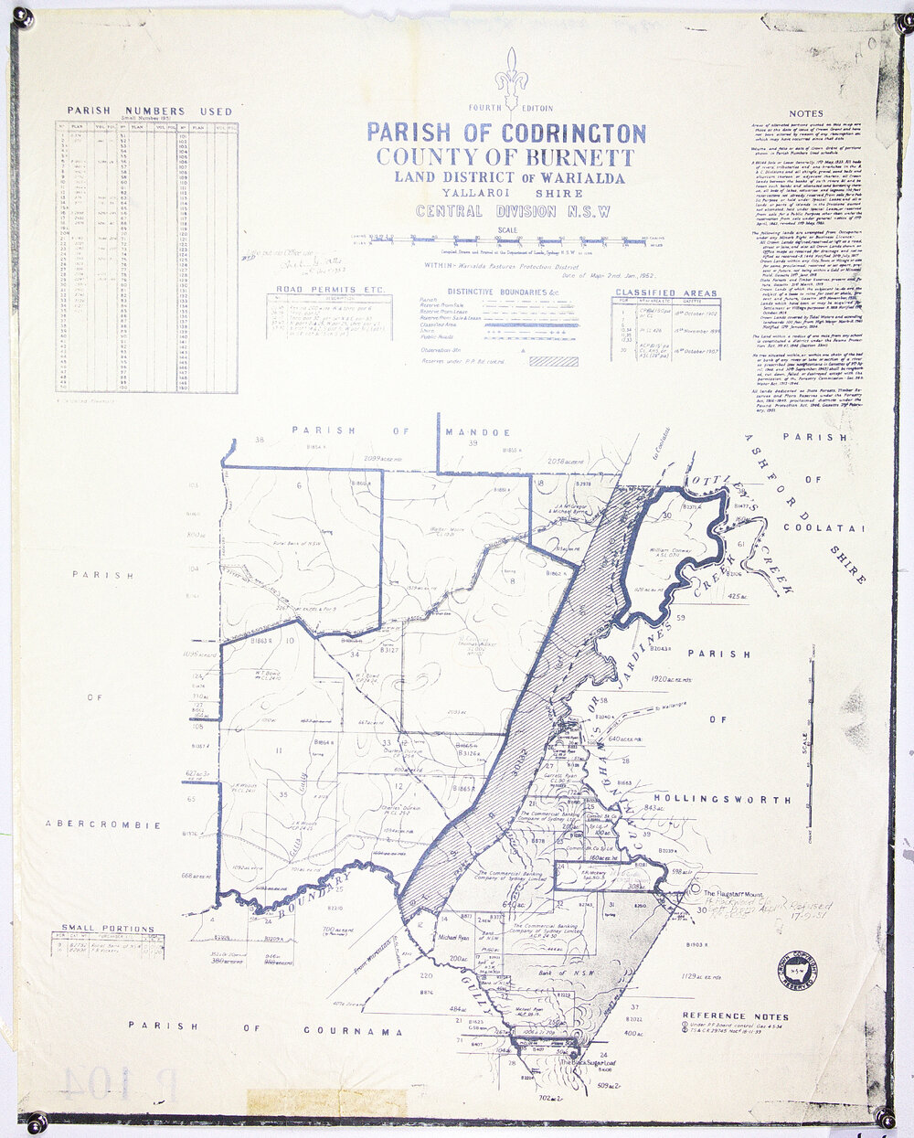 Yallaroi Shire, Pastures Protection Board controlled areas hatched, 1952