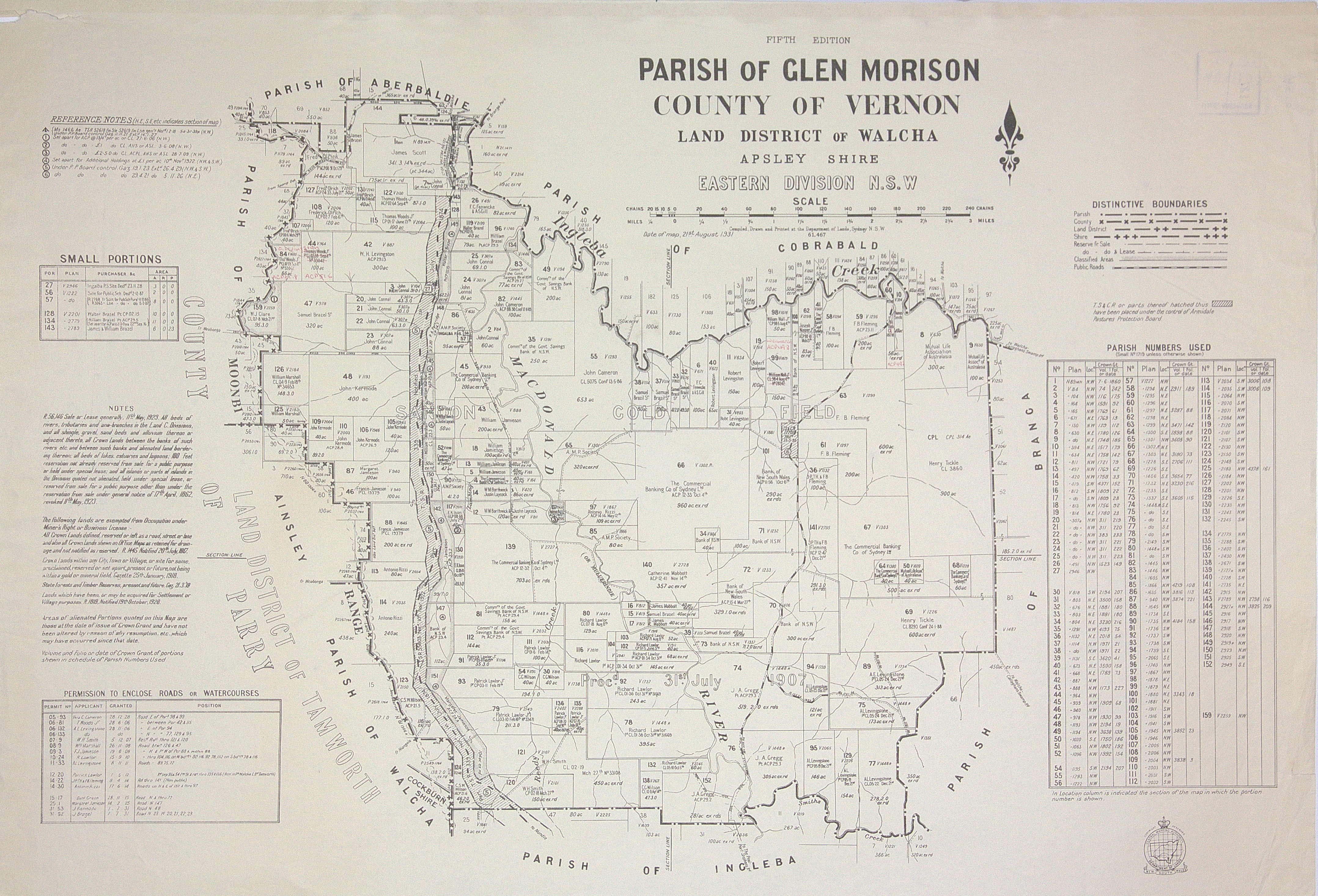 Apsley Shire - Parish of GLen Morison, County of Vernon Land District of Walcha, NSW, 1931