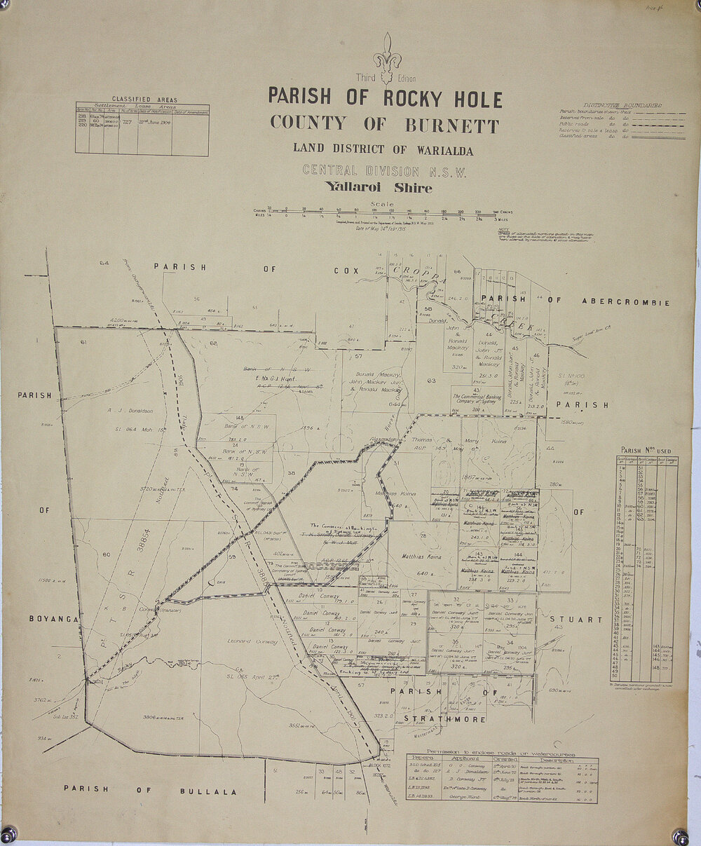 Yallaroi Shire, Warialda, roads highlighted, 1915