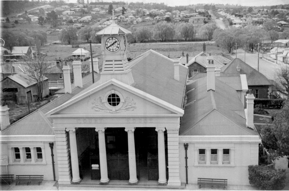 View of Armidale Court House from Post Office roof, 1950s